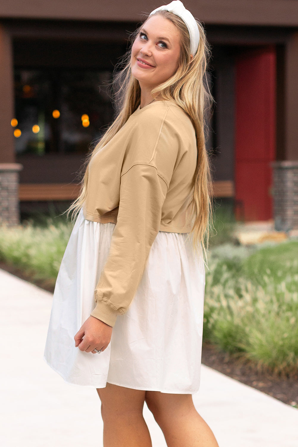 Chic apricot colorblock mini dress