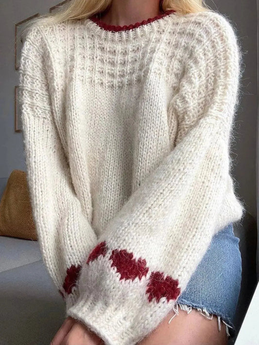 Contrast Trim Round Neck Sweater Simply Love