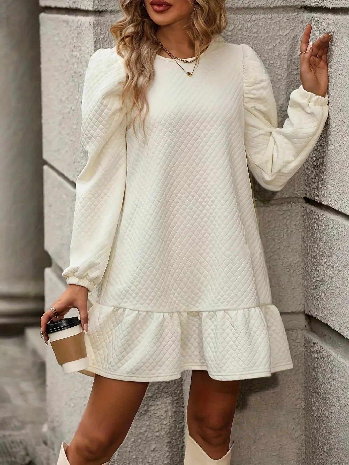 Puff Sleeve Ruffle Hem Mini Dress Simply Love