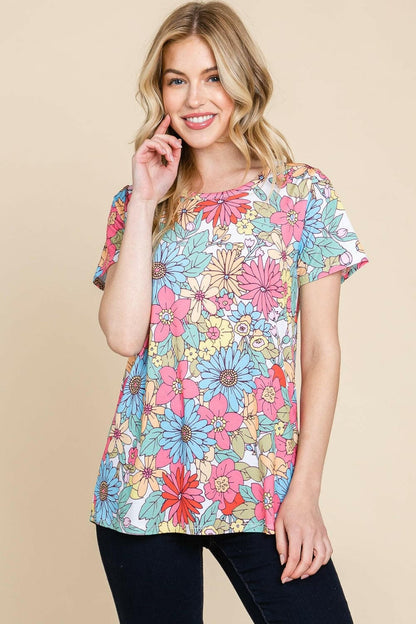 BOMBOM Floral Short Sleeve T-Shirt.