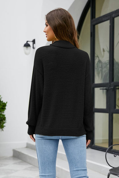 Mock Neck Dropped Shoulder Long Sleeve Sweater.