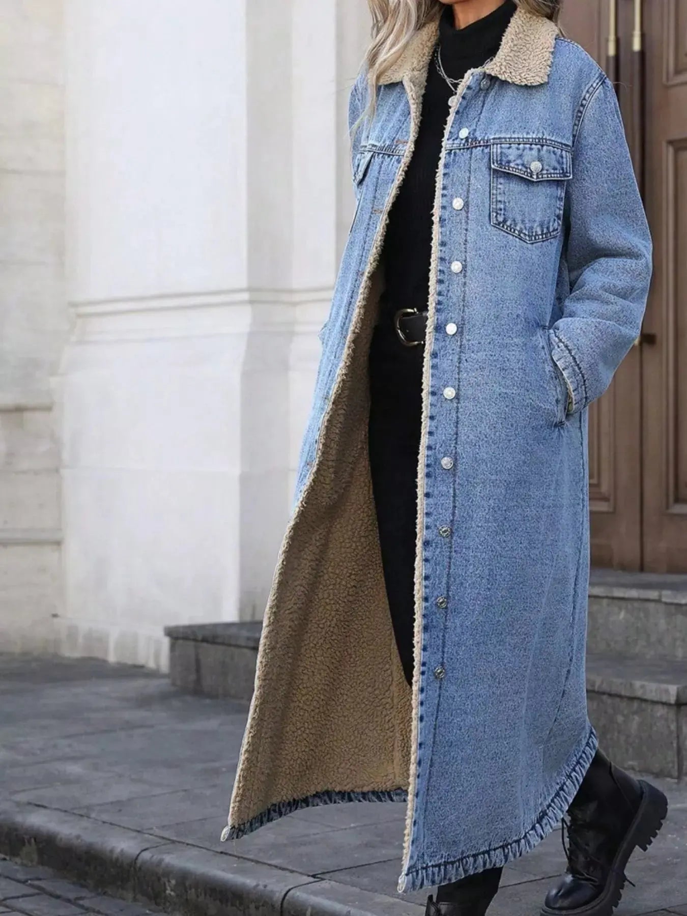 Sherpa Lined Longline Denim Jacket Simply Love