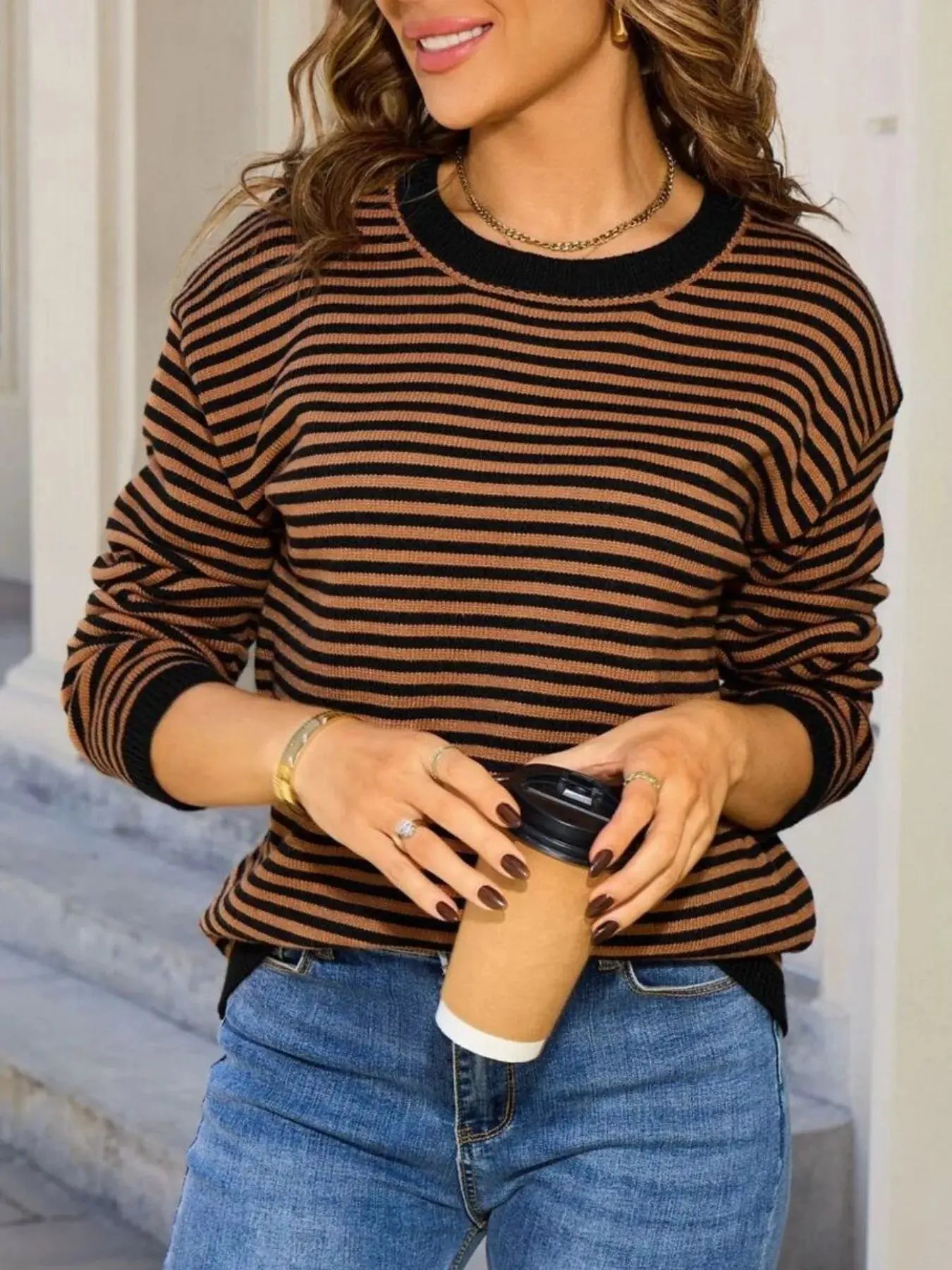 Striped Round Neck Sweater Simply Love