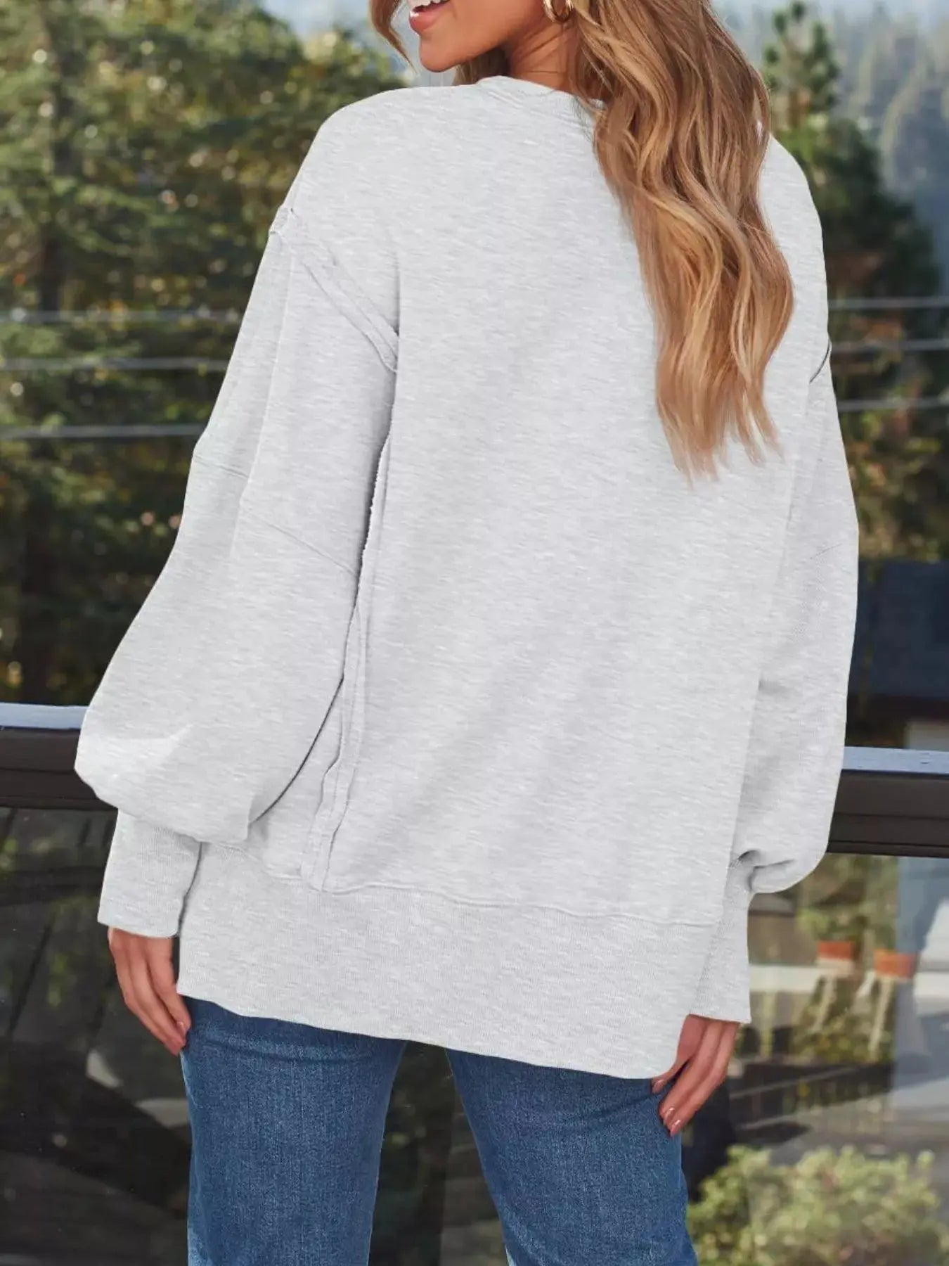 Side Slit Long Sleeve Oversized Sweatshirt Simply Love