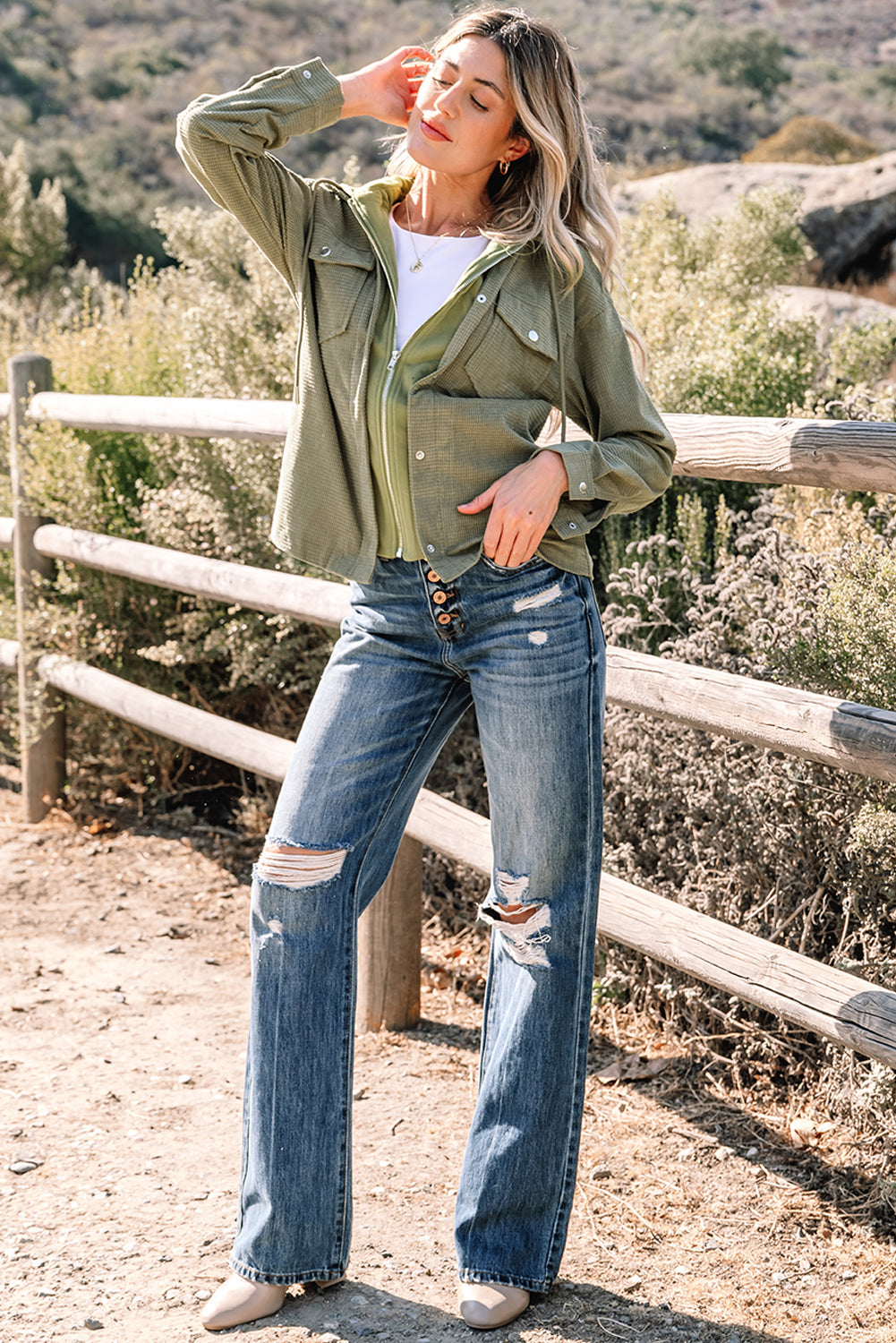 Laurel Green Two In One Thermal Knit Textured Hooded Jacket For Women Winter Outerwear Dear-Lover Dropshipping