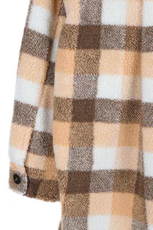 Cozy plaid sherpa jacket with functional pockets