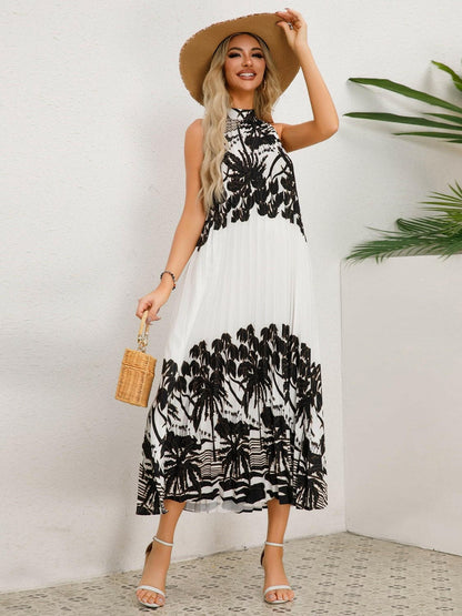 Tied Printed Sleeveless Midi Dress.