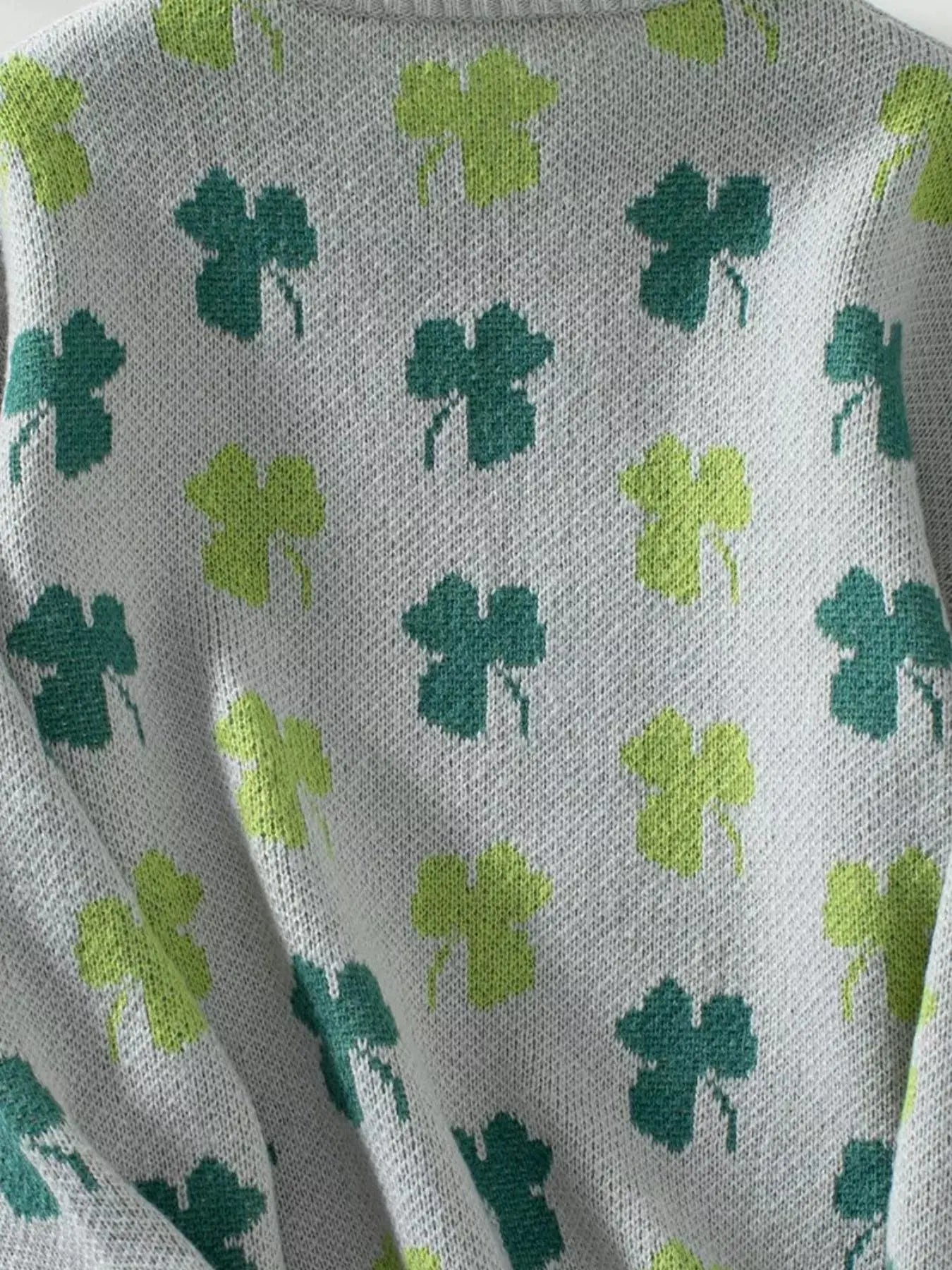 Clover Round Neck Long Sleeve Sweater Simply Love