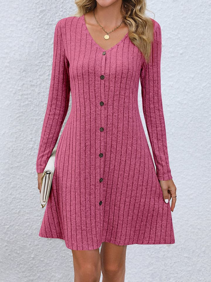 V-Neck Long Sleeve Mini Dress.