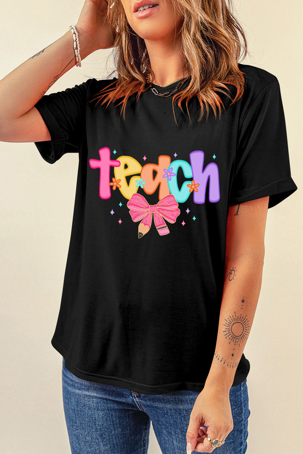 Black Teach Bow Graphic Holiday Tee Divine Design4U