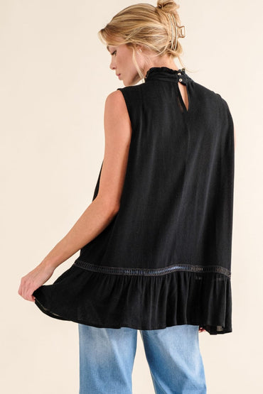 And The Why Lace Detail Sleeveless Ruffled Top.