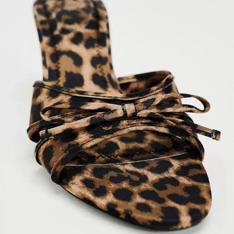 Bow Leopard Kitten Heel Sandals Coco’s Tee Boutique