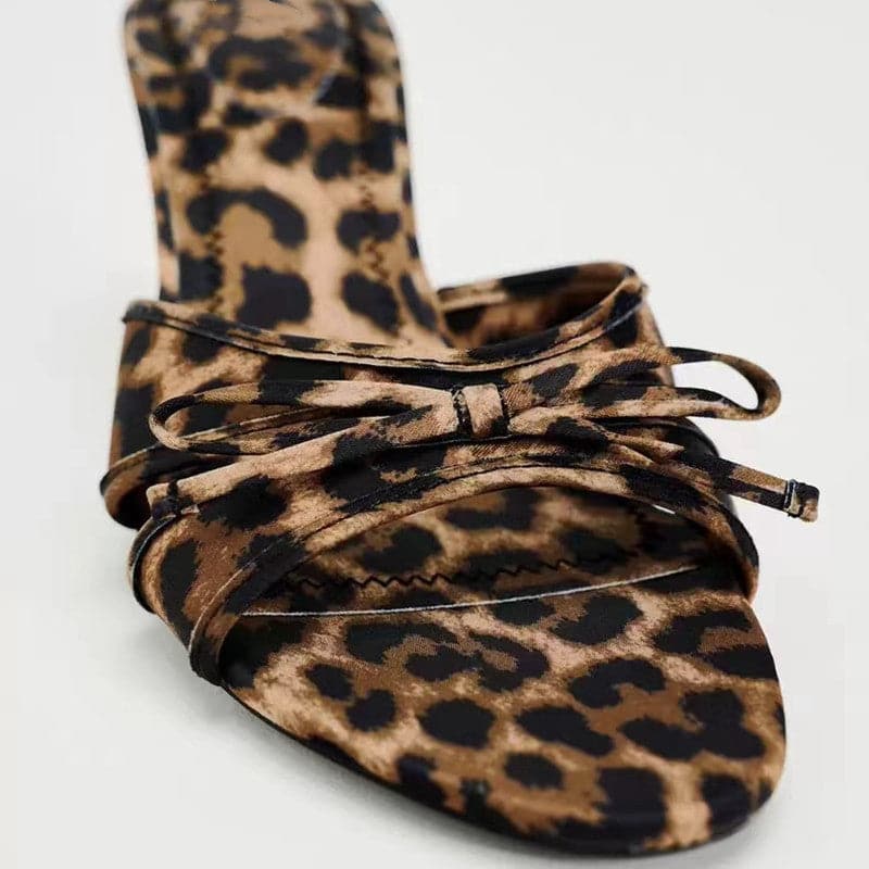 Bow Leopard Kitten Heel Sandals.