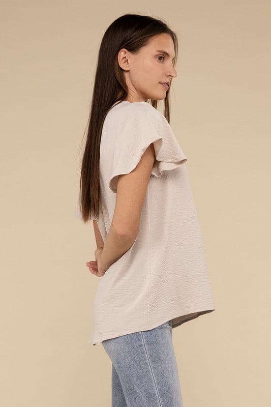 Woven Airflow Flutter Sleeve Top.