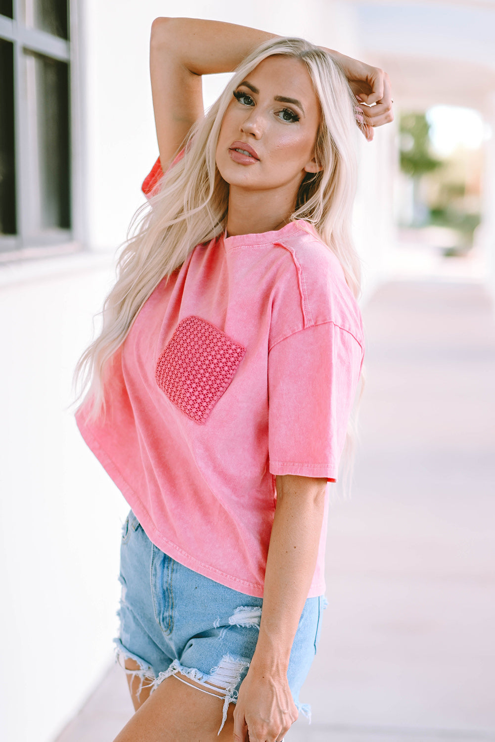 Jolene Lace Patch Pocket Short Sleeve T-Shirt - Love Salve 