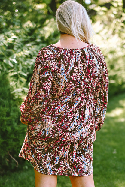 Chic Floral Print Plus Size Mini Dress in Fiery Red