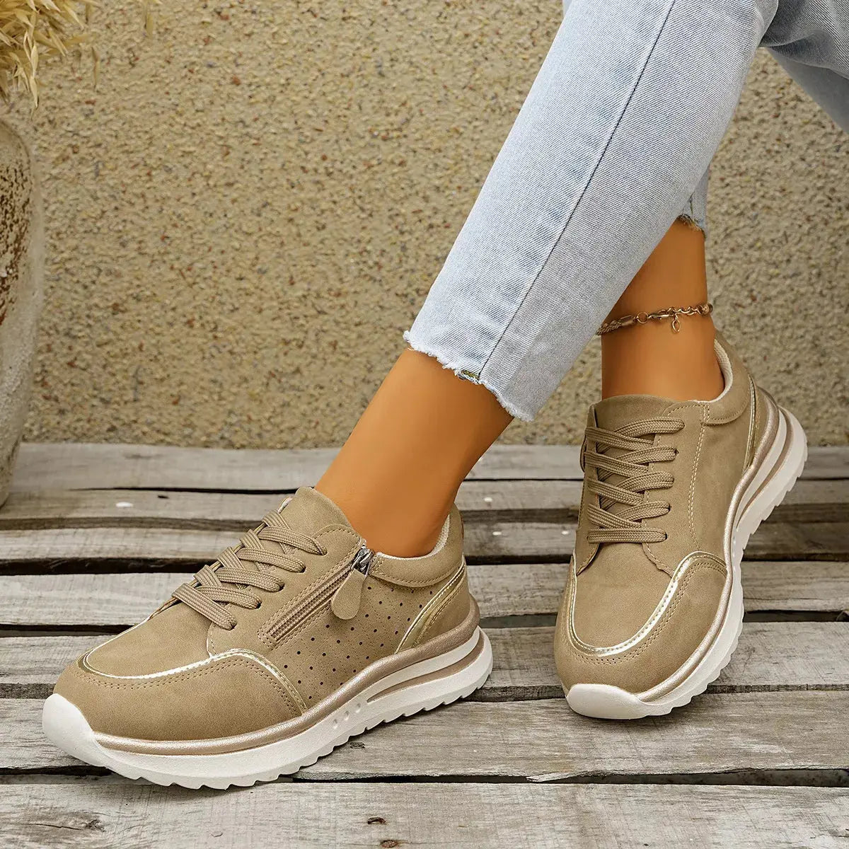 Round Toe Lace Up Sneakers Simply Love