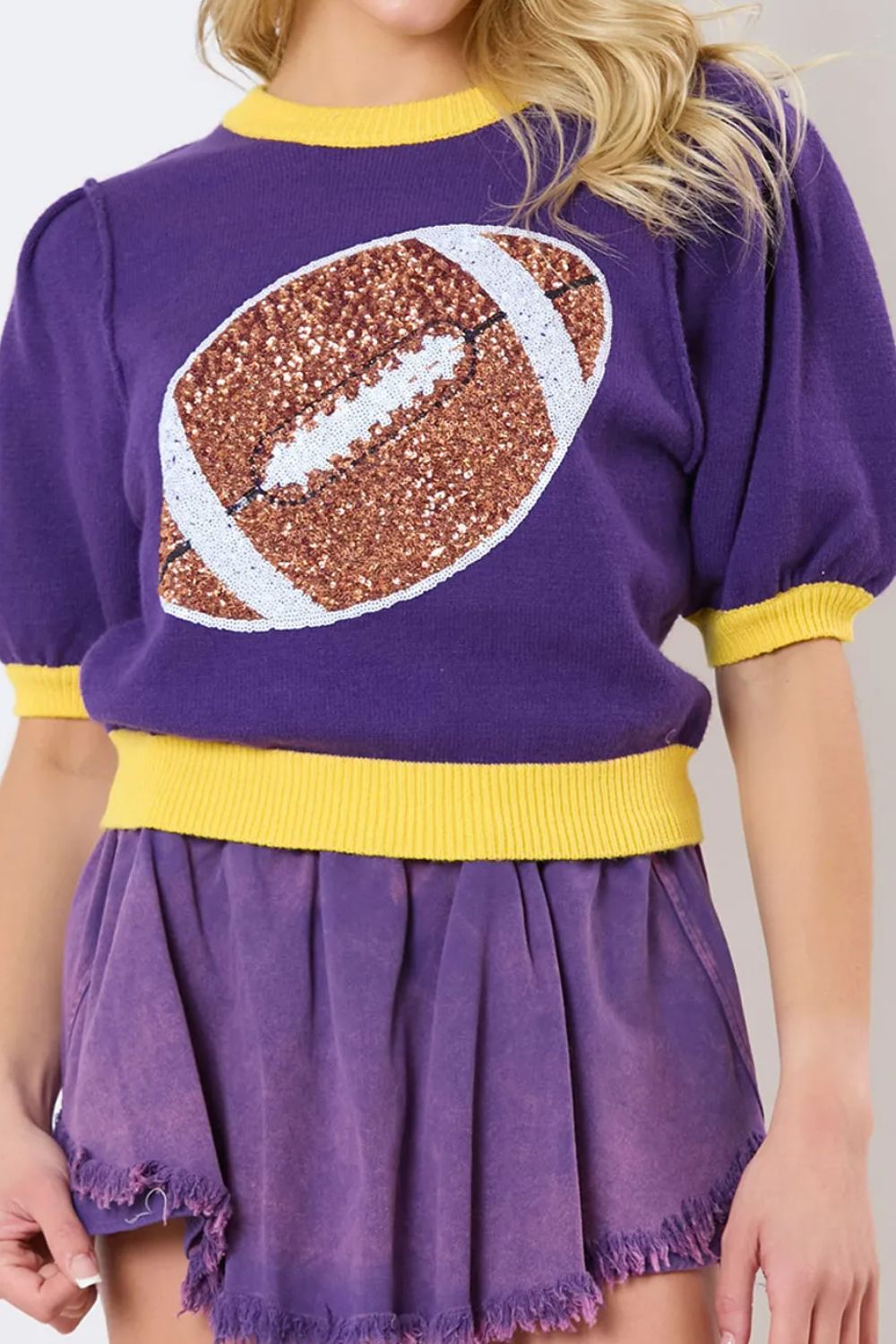 Sequin football tee with short sleeves