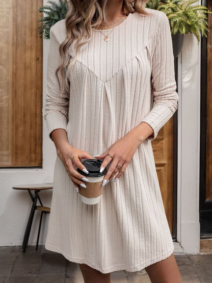 Round Neck Long Sleeve Mini Dress.