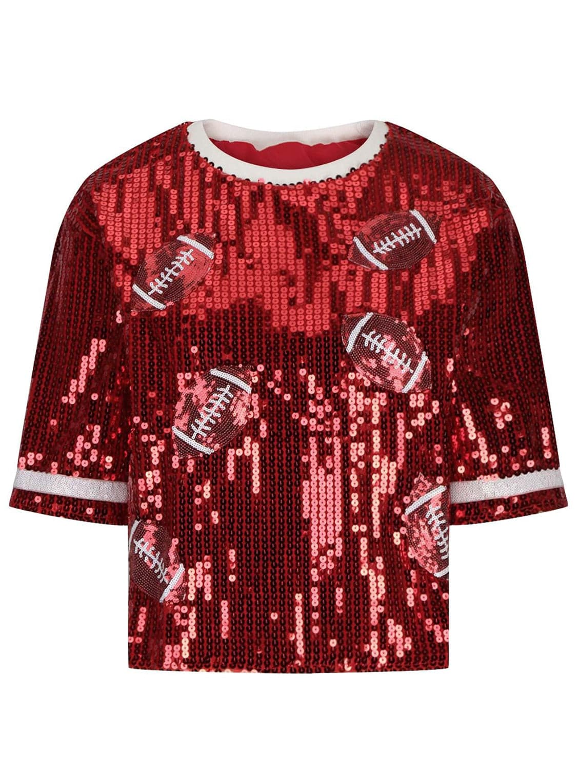 Sequin Football Round Neck Half Sleeve Top.