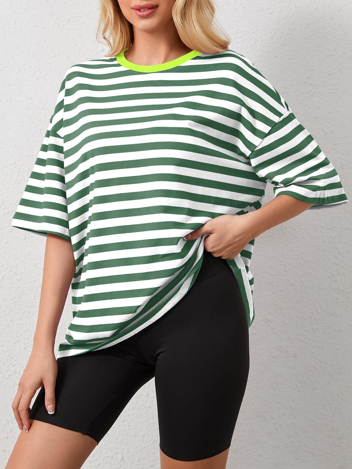 Striped Round Neck Half Sleeve T-Shirt.