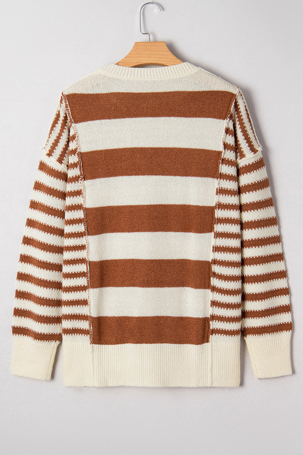 Brown Stripe Patchwork Baggy Sweater With Drop Shoulder Dear-Lover Dropshipping