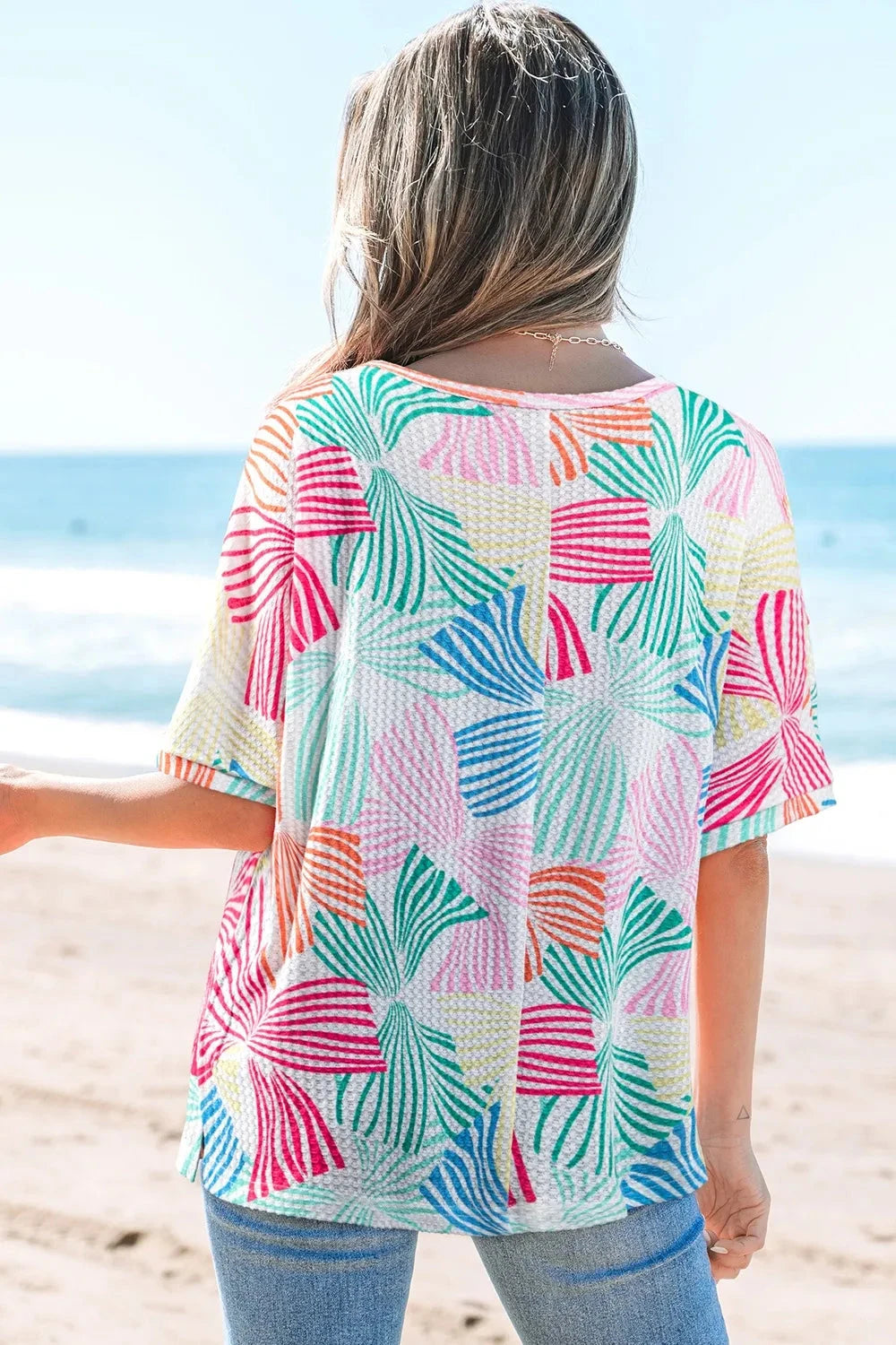 Printed Round Neck Half Sleeve Top Simply Love