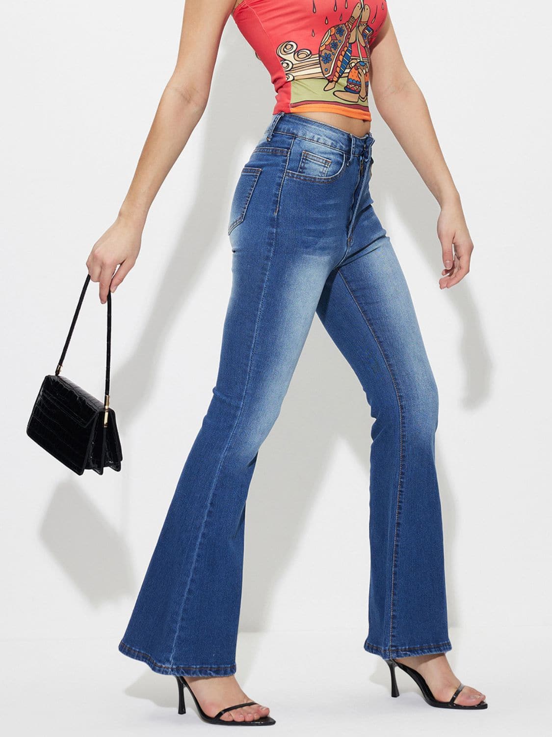 Mid-Rise Waist Bootcut Jeans.