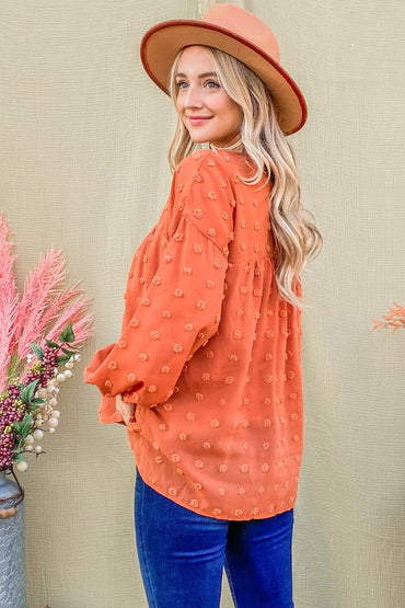 Charming Swiss dot balloon sleeve top