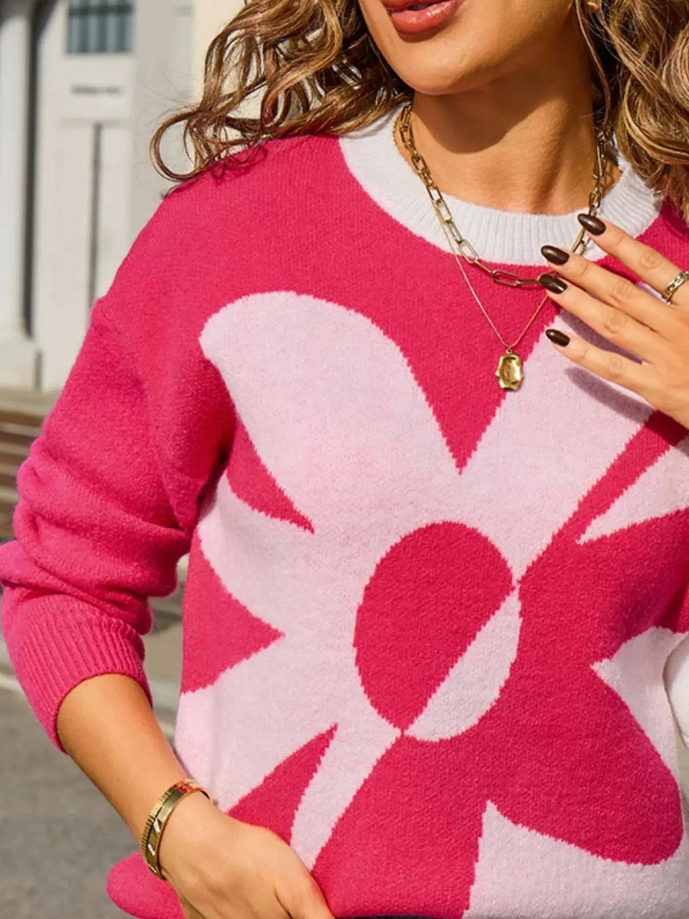 Floral Pattern Color Block Sweater Simply Love