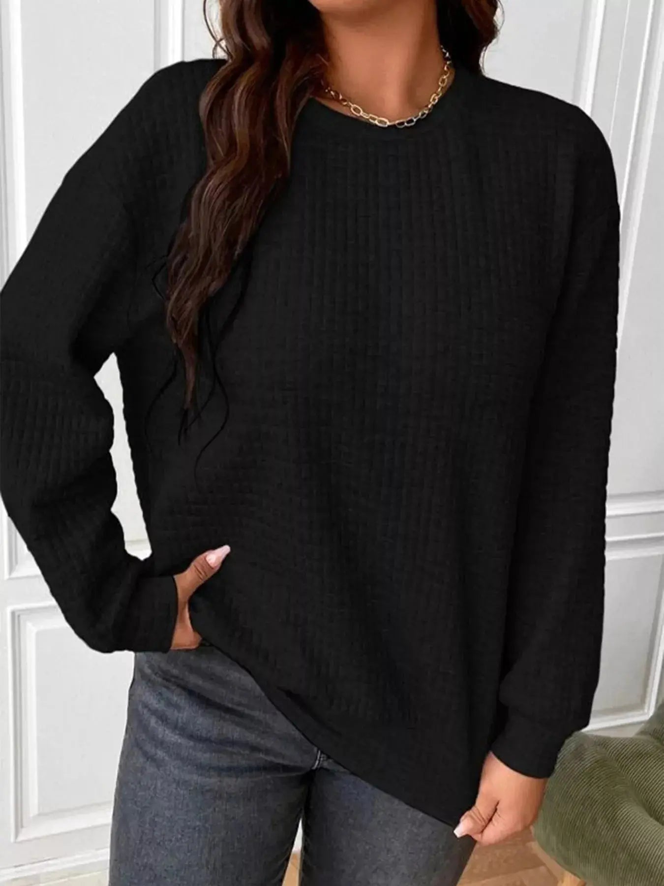 Textured Round Neck Sweatshirt Simply Love