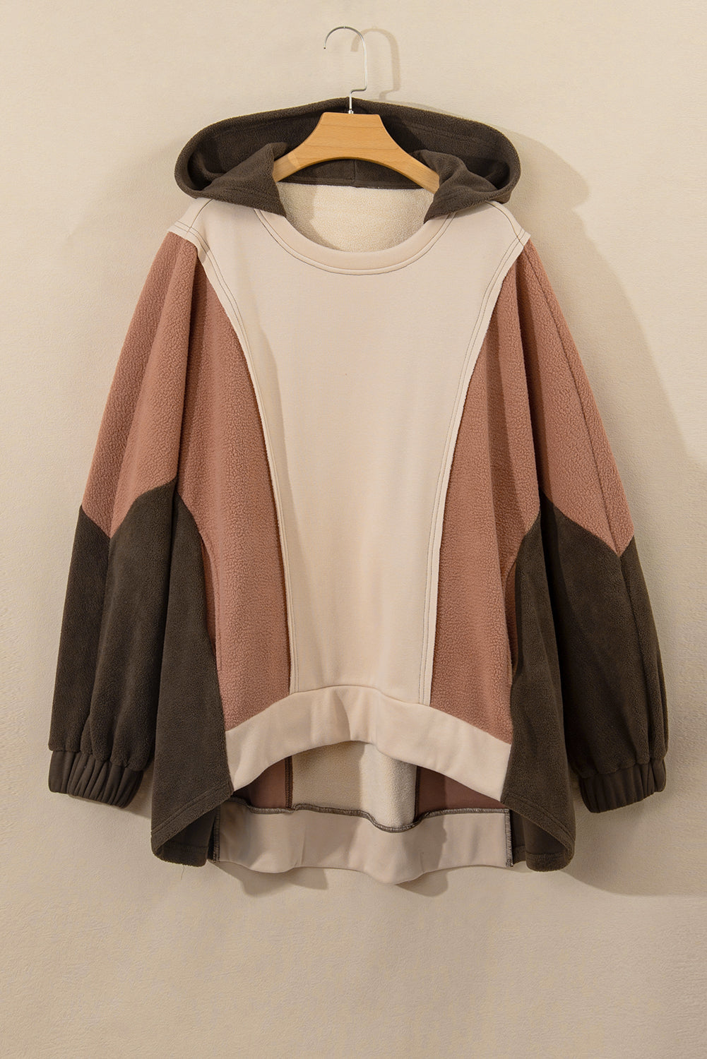 Chic colorblock plus size hoodie with exposed seams