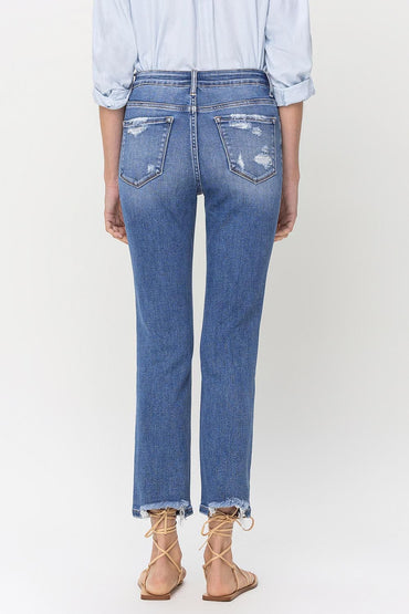 Lovervet High Rise Raw Hem Straight Jeans.