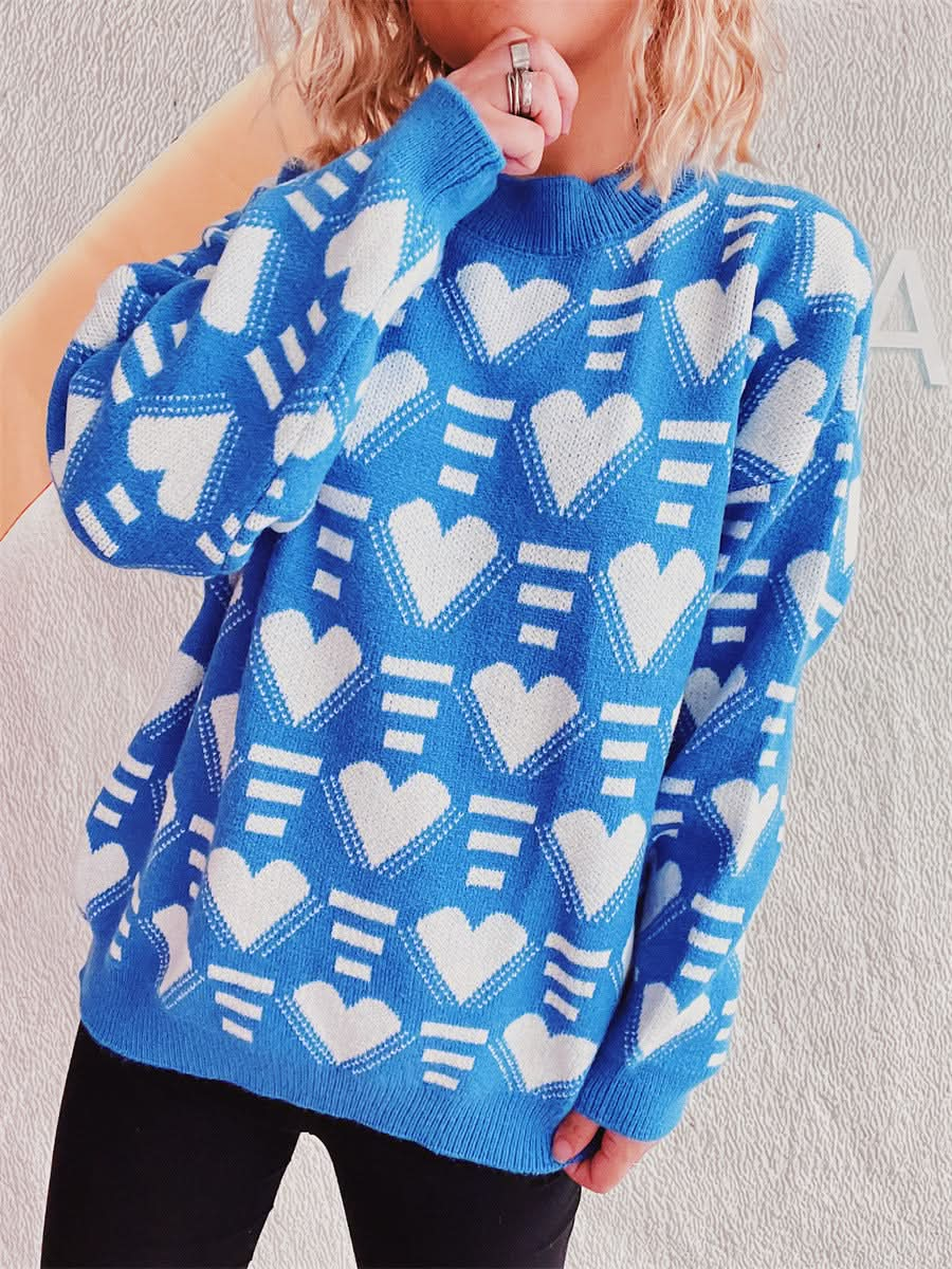 Heartfelt Contrast Long Sleeve Sweater with Dropped Shoulders