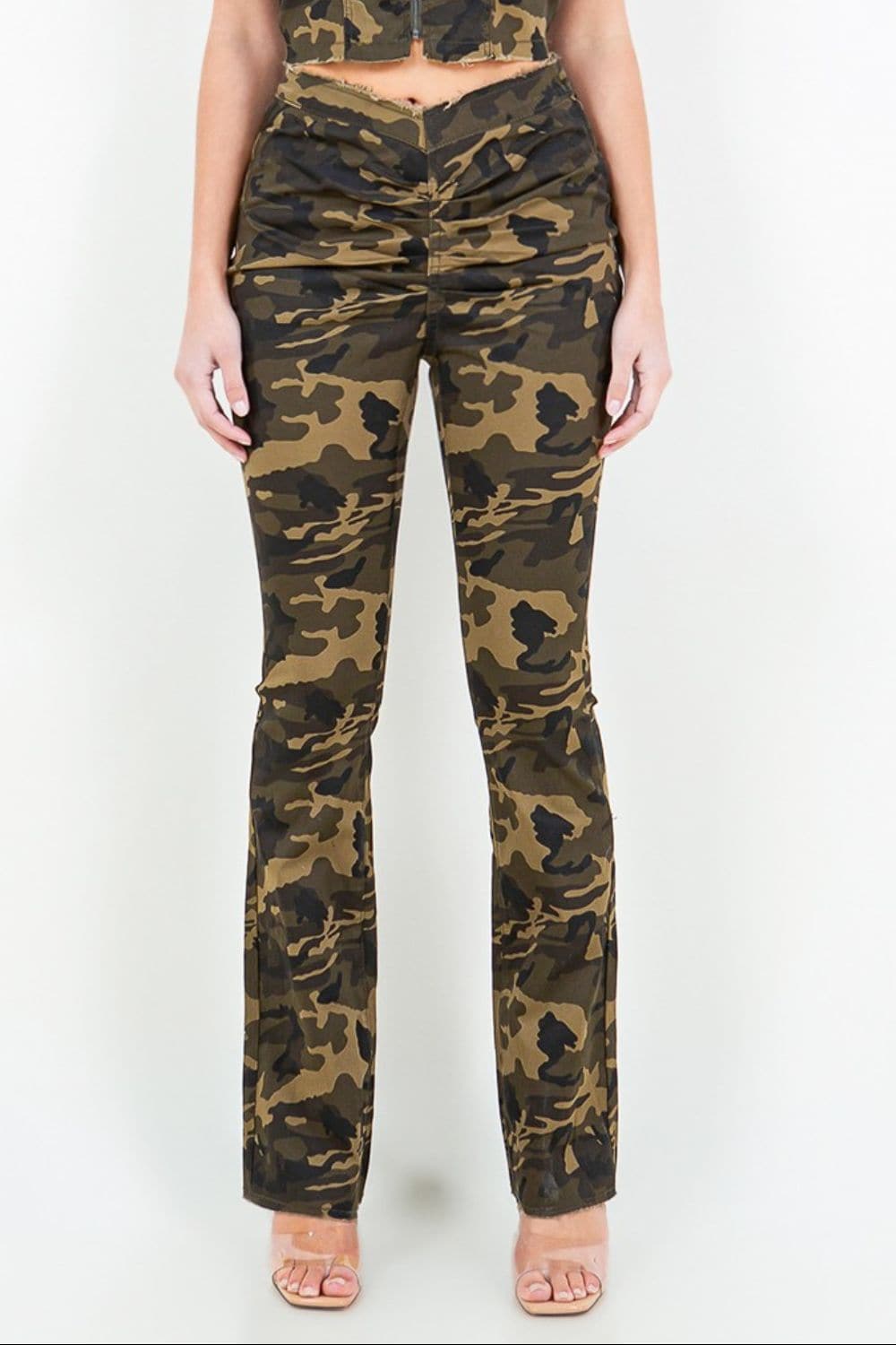 V-cut camo flared pants