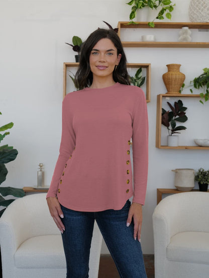 Elegant long sleeve tee with buttons