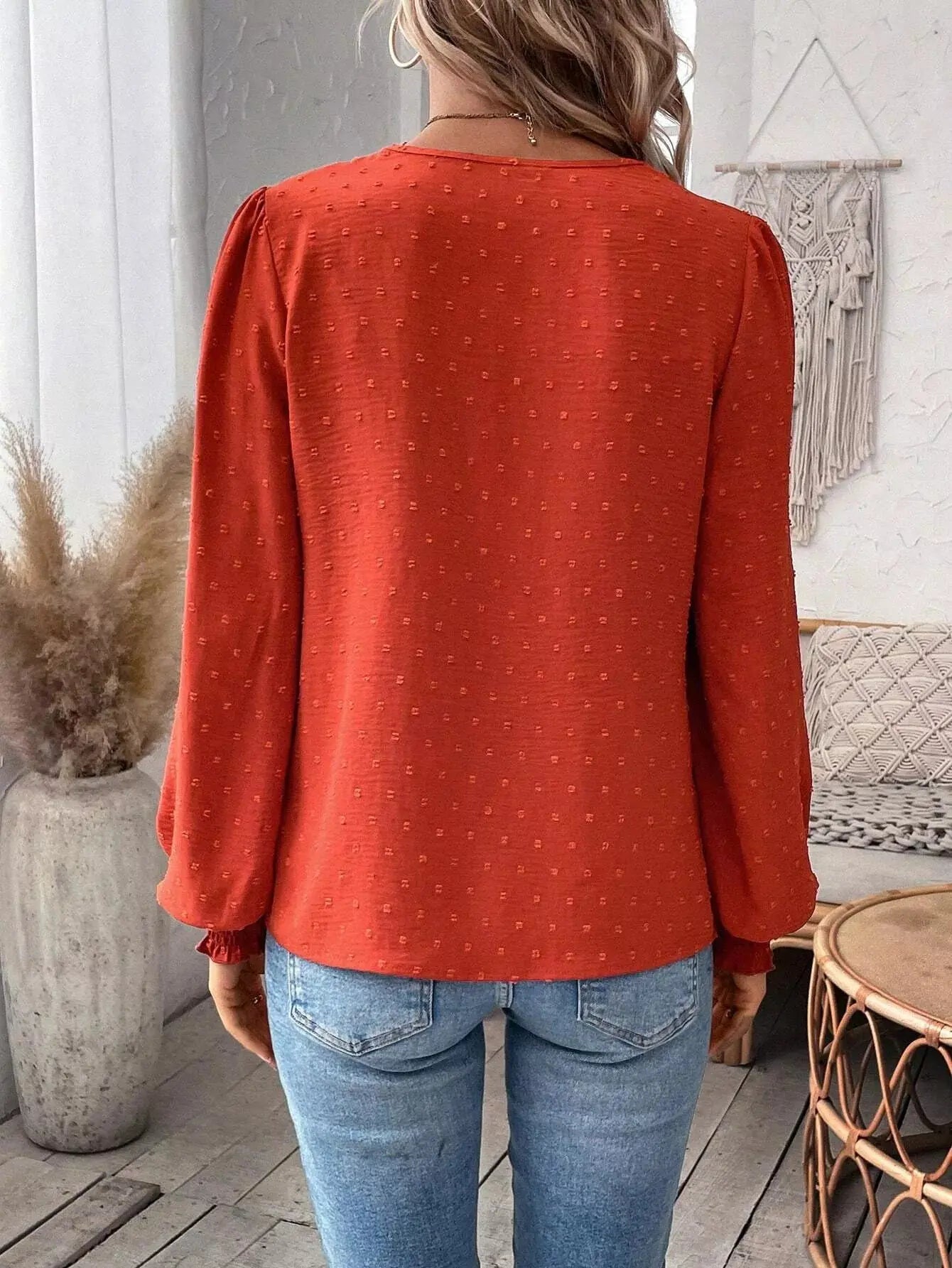 Lace Trim Long Sleeve Blouse Simply Love