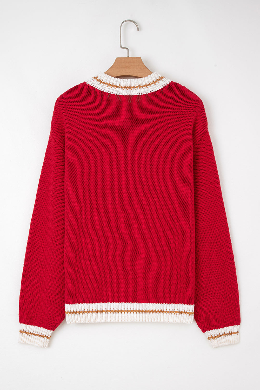 Fiery Red Color Block Edge Drop Shoulder Cozy Sweater For Women Dear-Lover Dropshipping