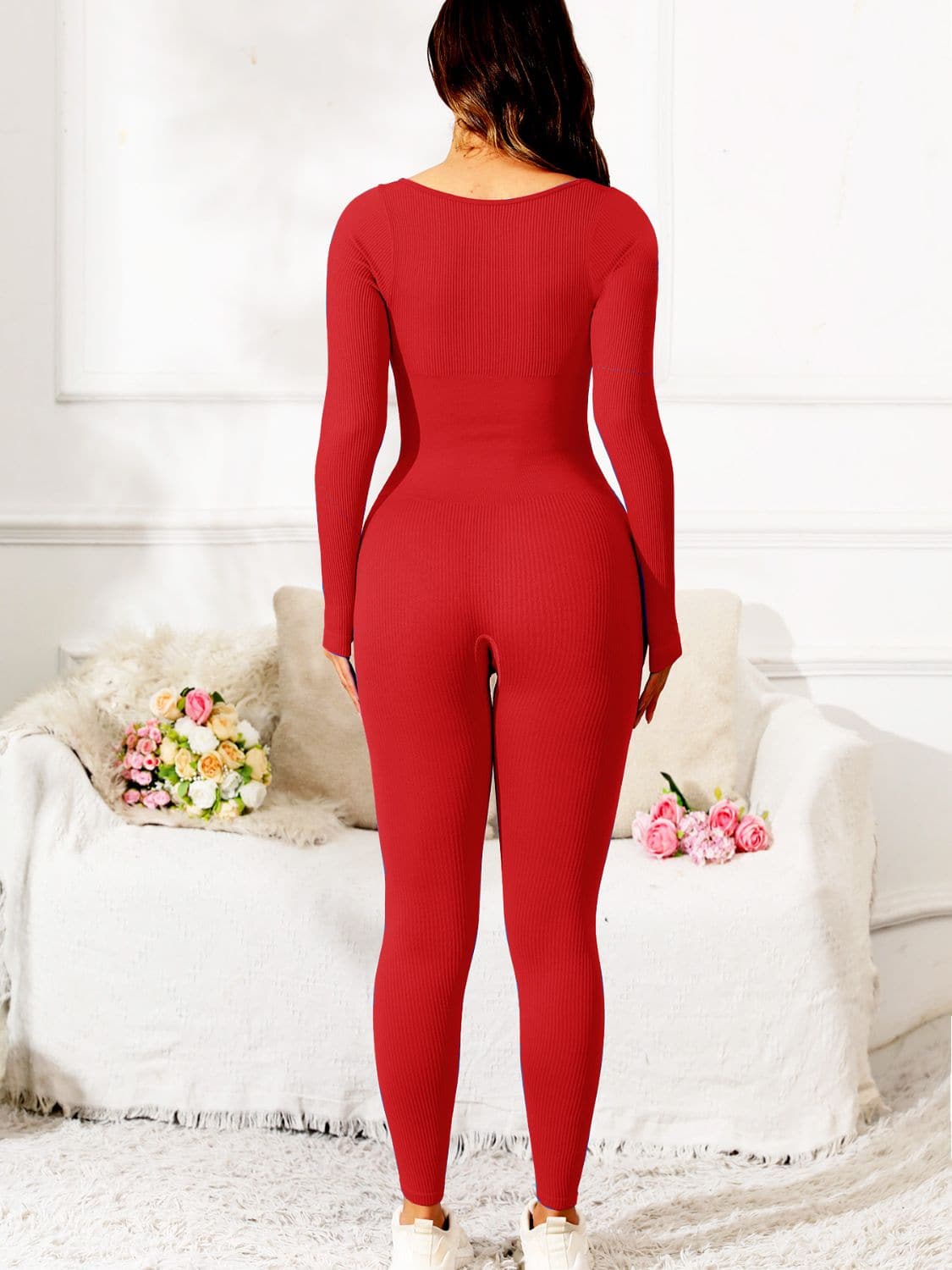 Scoop Neck Long Sleeve Active Jumpsuit.