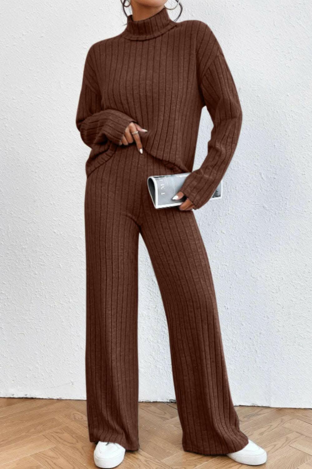 Chic mock neck top & pants set - Love Salve 