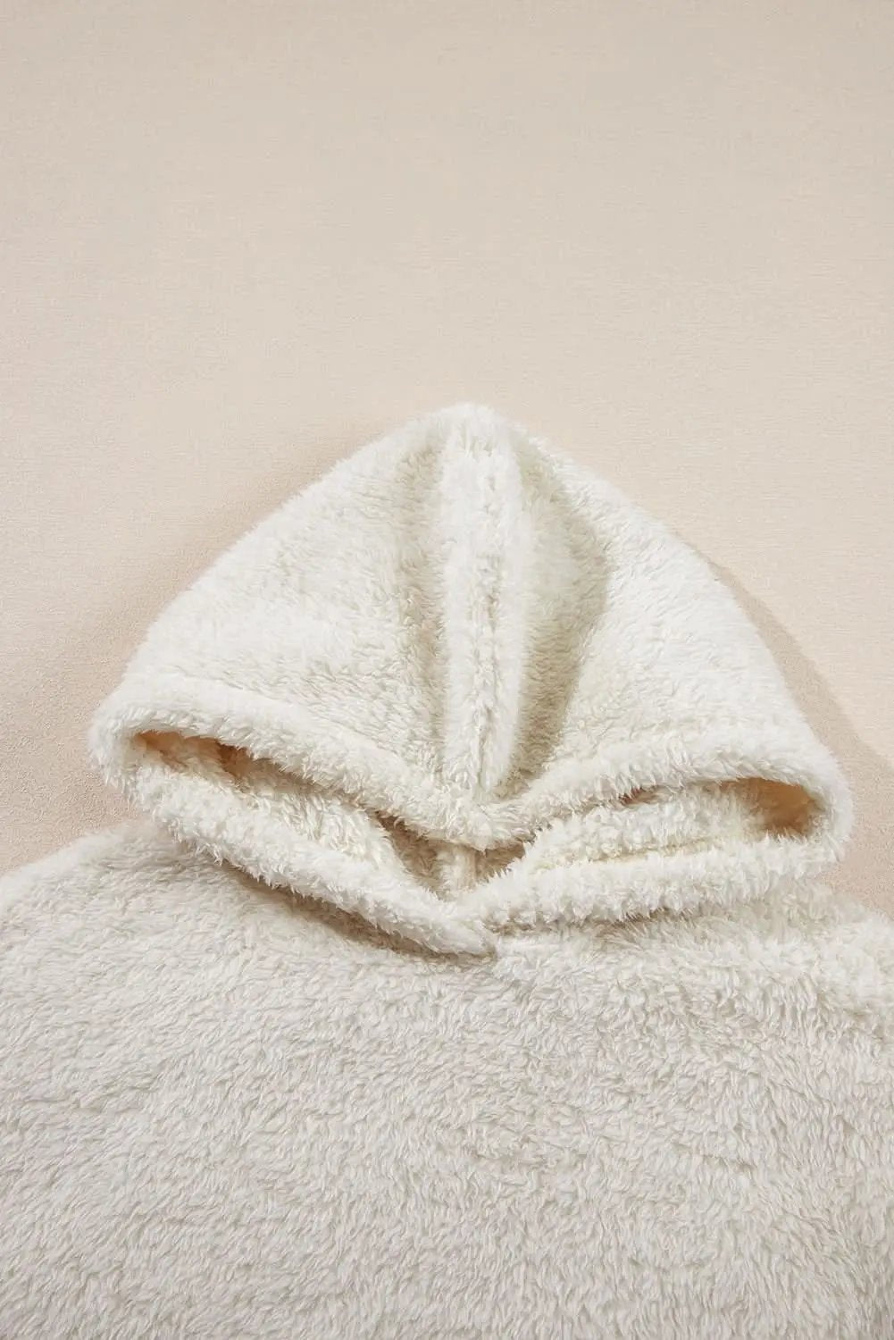 White Contrast Ribbed Edge Plush Hoodie - Love Salve 