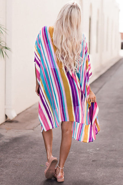 Sheer striped side slit cardigan with open front