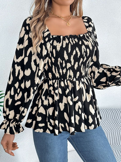 Ruffled square neck blouse with flounce sleeves