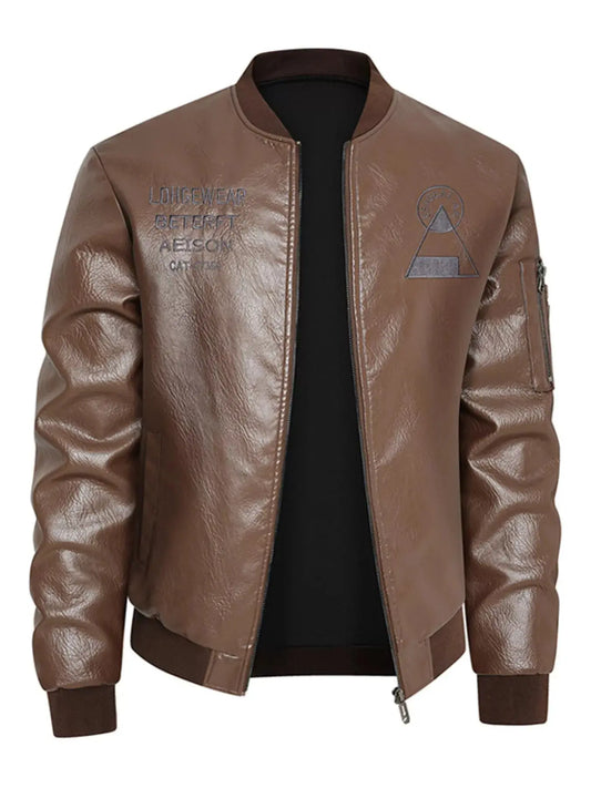 Men's Plus Size Zip Up Faux Leather Bomber Jacket Simply Love