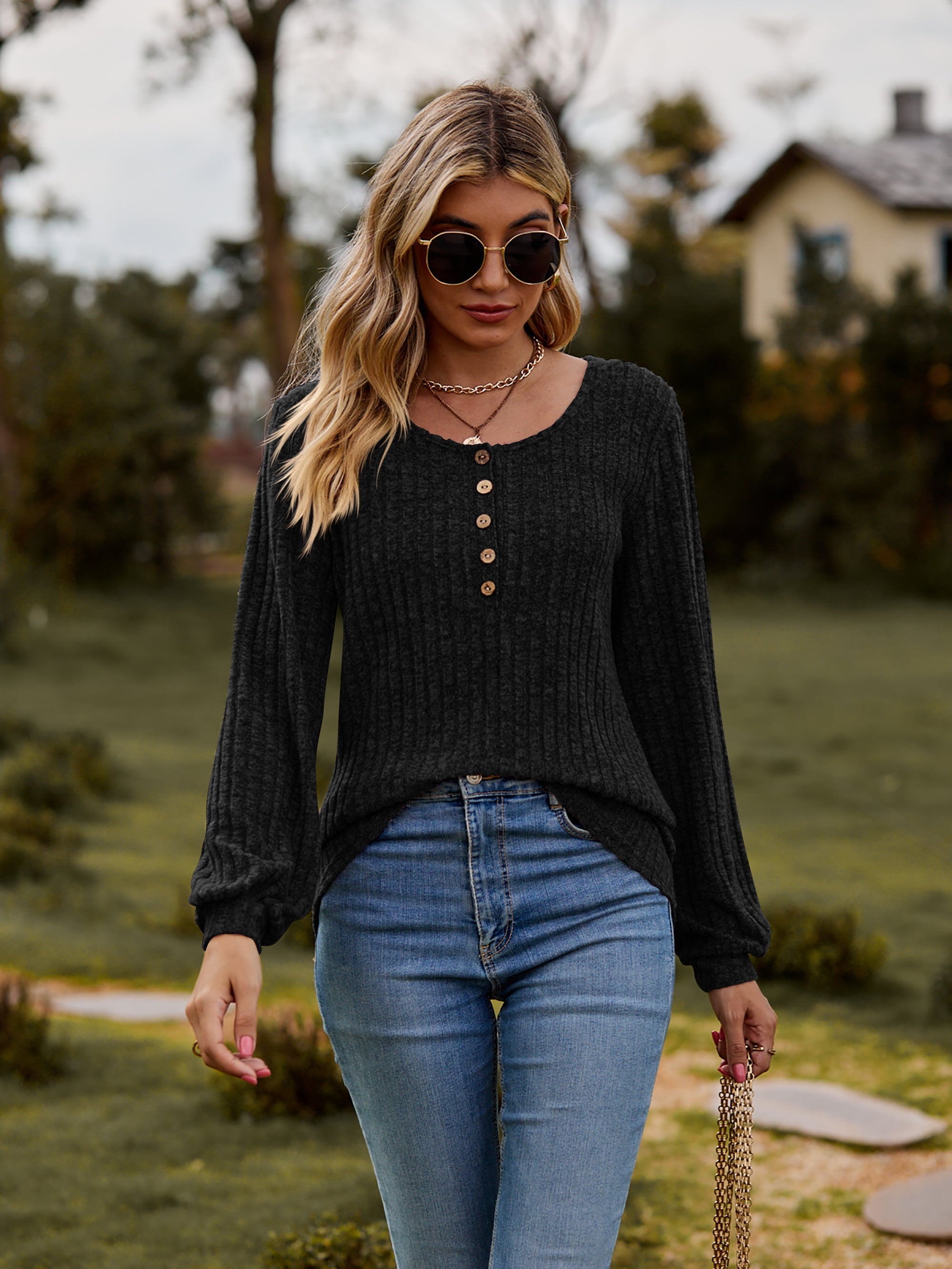 Round Neck Button-Down Long Sleeve Tee Coco’s Tee Boutique