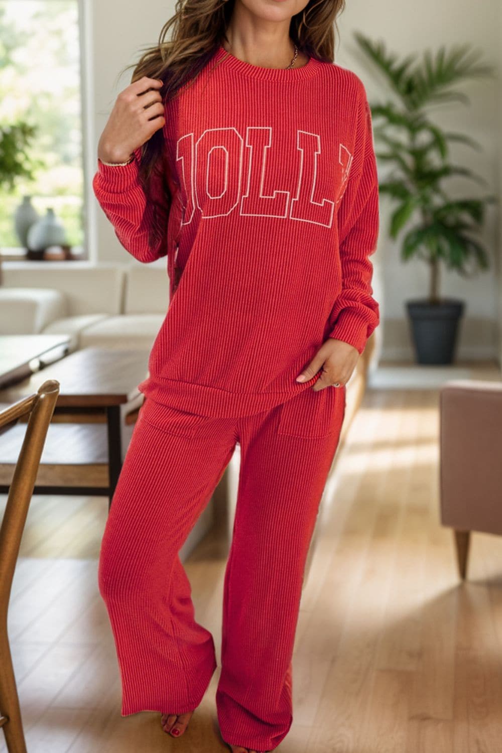 Cozy JOLLY Long Sleeve Lounge Set with Drawstring Pants