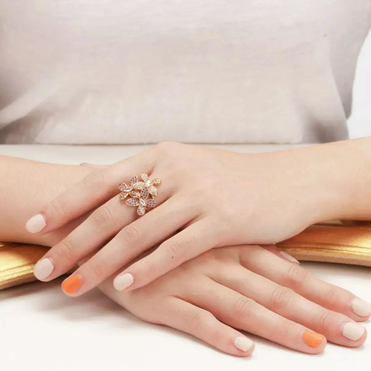 18K Gold-Plated Copper Rhinestone Zircon Flower Ring Simply Love