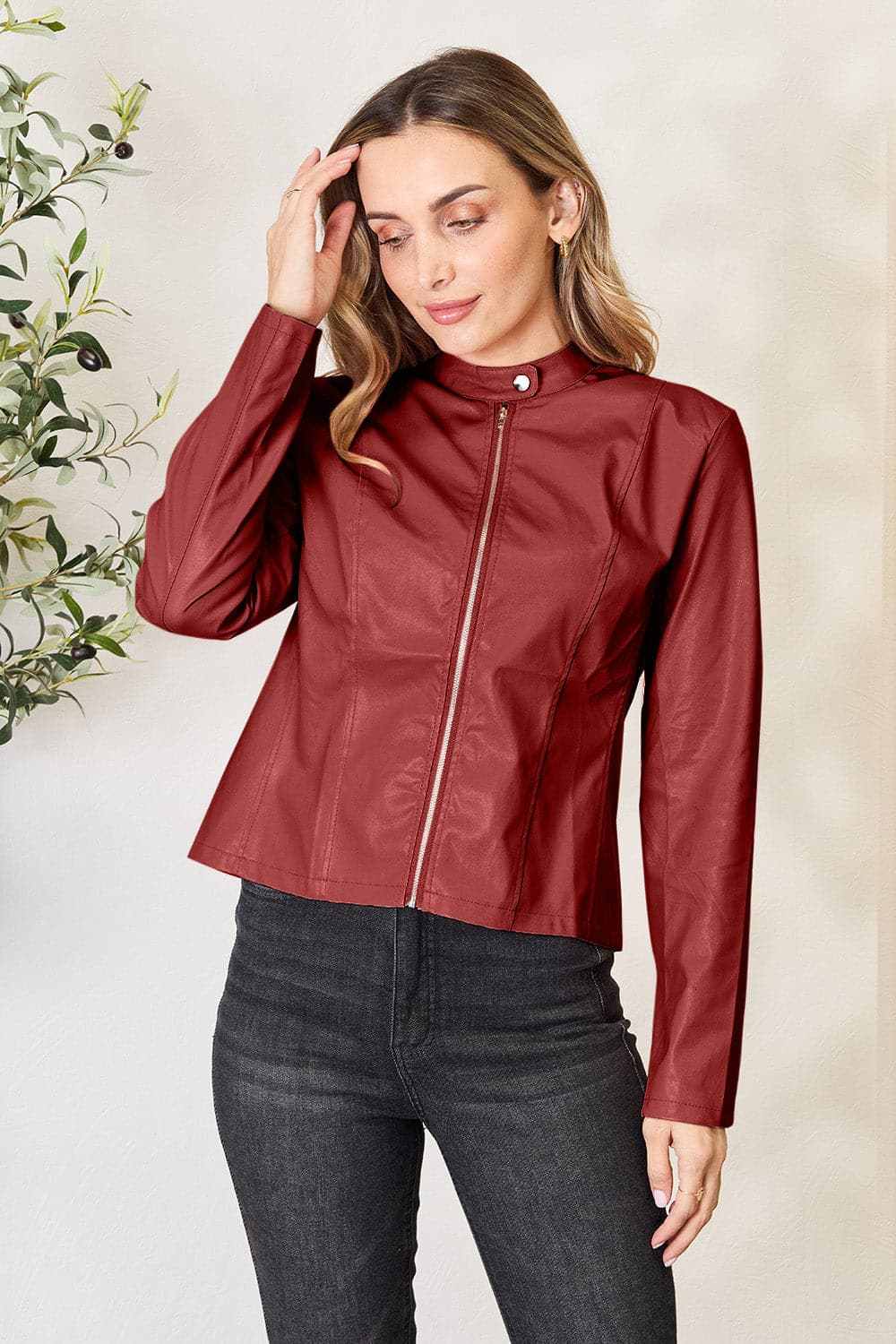 Chic mock neck zip-up jacket - Love Salve 
