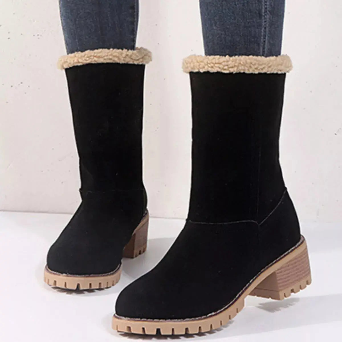 Round Toe Block Heels Boots Simply Love