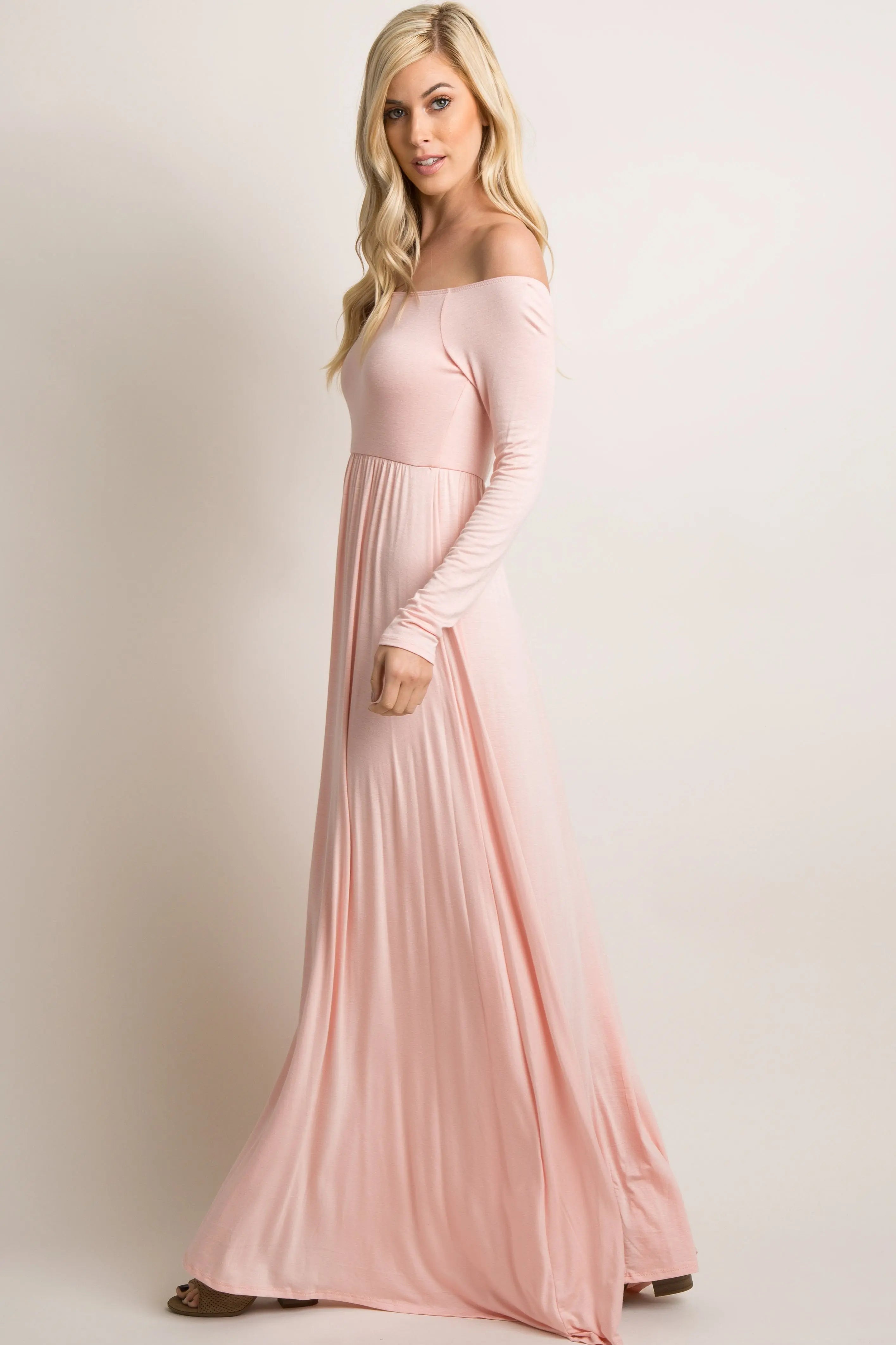 PinkBlush Petite Off Shoulder Maxi Dress With Long Sleeves PinkBlush